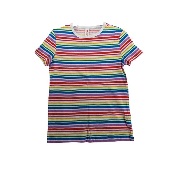 Striped Pajama Top XS Rainbow Short Sleeve Crewneck Sleepwear Lounge Multicolor - Picture 9 of 9